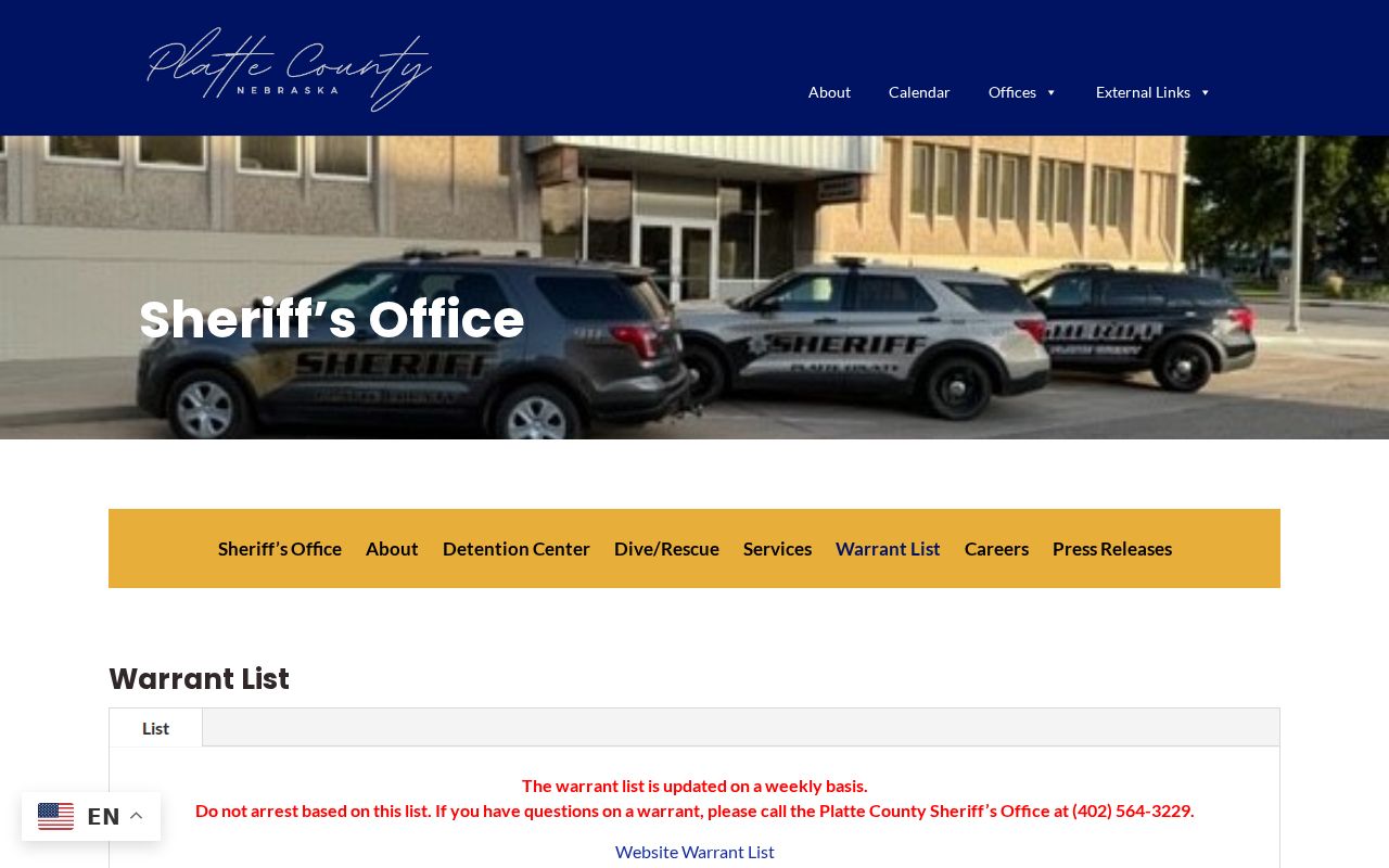 Platte County warrant records weekly sheriff list notice